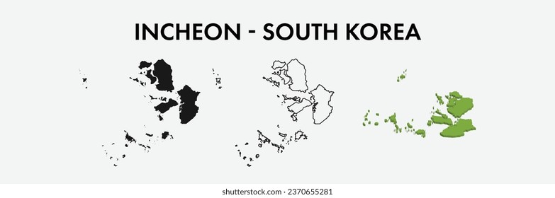 Incheon state of south korea map set vector illustration design isolated on white background. Concept of travel and geography.