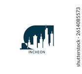 Incheon vector icon with skyline, panoramic view, city shape. South Korea landmarks logo concept. Blue flat isolated graphic, badge