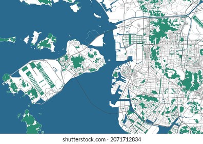 Incheon vector map. Detailed map of Incheon city administrative area. Cityscape panorama. Royalty free vector illustration. Outline map with highways, streets, rivers. Tourist decorative street map.