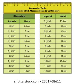 de centímetros y centímetros. Ilustración vectorial de las dimensiones imperial a métrica en centímetro y pulgadas.