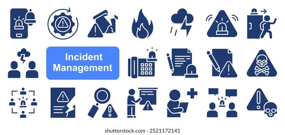 Incident management icon collection set. Containing response, emergency, notification, crisis, preparedness, recovery, mitigation icon. Simple line vector.