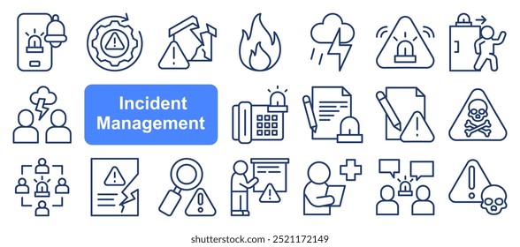 Incident management icon collection set. Containing response, emergency, notification, crisis, preparedness, recovery, mitigation icon. Simple line vector.