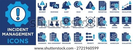 Incident Management icon collection set. Containing incident,response,alert,issue,crisis,reporting,monitoring,resolution,escalation,priority,impact icon