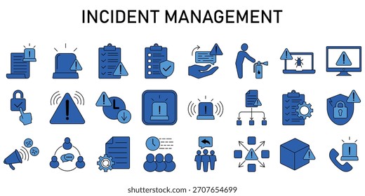 Conjunto de iconos editables de la línea de gestión de incidentes. Ilustración vectorial en iconos modernos de estilo de línea delgada aislados sobre fondo transparente.
