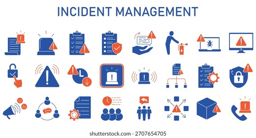 Conjunto de iconos editables de la línea de gestión de incidentes. Ilustración vectorial en iconos modernos de estilo de línea delgada aislados sobre fondo transparente.