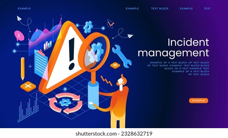 Incident Management process. Incident management banner web icon. Business process management with an icon of the incident, process, detection, analysis, initial support, restore,