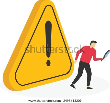 Incident management, root cause analysis or solving problem, identify risk or critical failure concept, businessman with magnifier monitor and investigate incident with exclamation attention sign.


