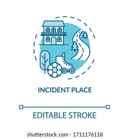 Incident places, locations concept icon. Domestic and outdoor trauma factors, sport and road accidents thin line illustration. Vector isolated outline RGB color drawing. Editable stroke