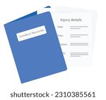 incident records office business file folder document with blue file incident record book with booklet files in folder. Office document and record keeping of business file and office record.