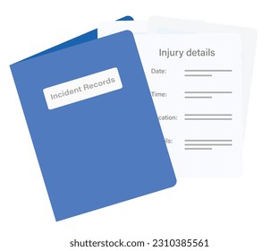 incident records office business file folder document with blue file incident record book with booklet files in folder. Office document and record keeping of business file and office record.