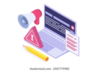 It incident report isometric concept. Vector illustration.