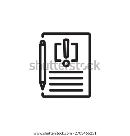 Incident Reporting icon symbolizing hazard and event documentation. Features a form with a warning sign and a pencil, representing logging, investigation, and tracking of workplace accidents.
