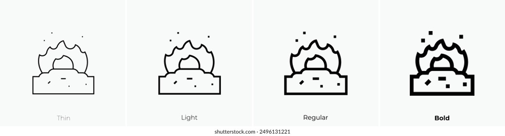 incineration icon. Thin, Light Regular And Bold style design isolated on white background