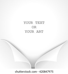 Incision on a paper with bent ends. Folded corners with free place for your