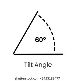 Inclination angle line vector icon with editable stroke