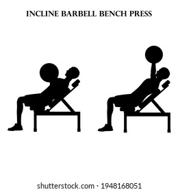 Incline barbell bench press workout exercise vector illustration silhouette on the white background.