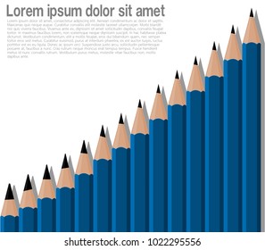 Incline composition of blue pencil  on transparent background