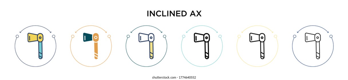 Inclined ax icon in filled, thin line, outline and stroke style. Vector illustration of two colored and black inclined ax vector icons designs can be used for mobile, ui, web