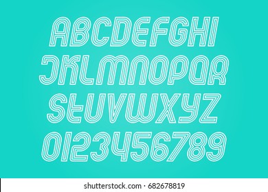 Inclined Circuit Alphabet Letters And Numbers. Vector, Italic Font Type. Oblique Typeface Design. Contemporary, Thin Line Typesetting