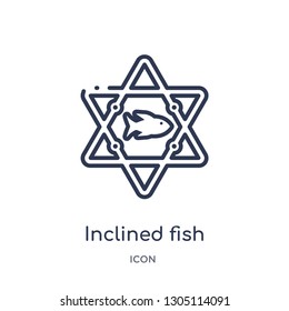 inclined fish icon from religion outline collection. Thin line inclined fish icon isolated on white background.