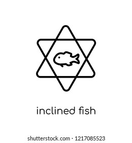 Inclined Fish icon. Trendy modern flat linear vector Inclined Fish icon on white background from thin line Religion collection, editable outline stroke vector illustration