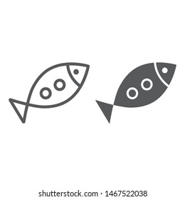 Inclined fish line and glyph icon, religion and animal, aquatic food sign, vector graphics, a linear pattern on a white background, eps 10.