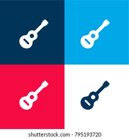 Inclined Guitar four color material and minimal icon logo set in red and blue