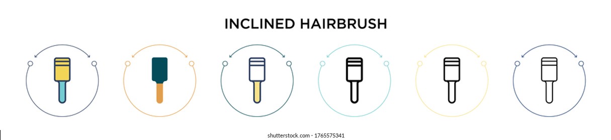 Inclined hairbrush icon in filled, thin line, outline and stroke style. Vector illustration of two colored and black inclined hairbrush vector icons designs can be used for mobile, ui, web