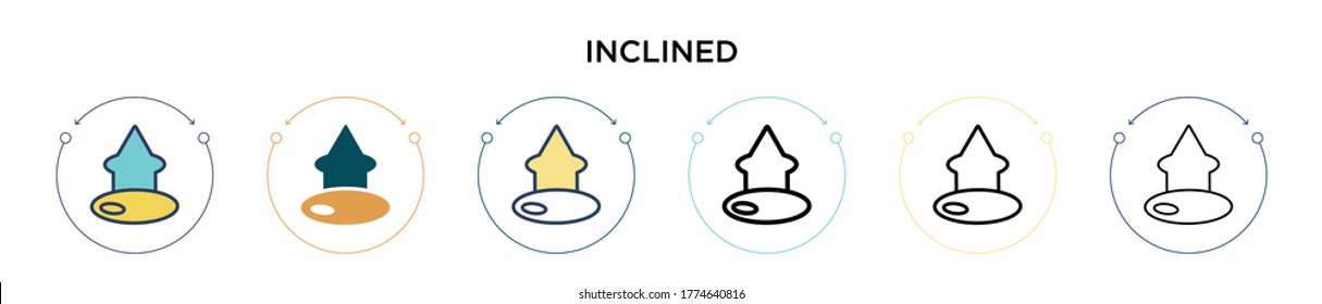 Inclined icon in filled, thin line, outline and stroke style. Vector illustration of two colored and black inclined vector icons designs can be used for mobile, ui, web