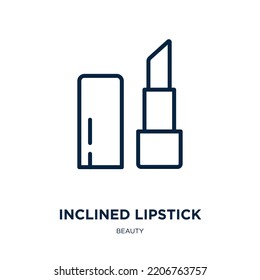 inclined lipstick icon from beauty collection. Thin linear inclined lipstick, lipstick, inclined outline icon isolated on white background. Line vector inclined lipstick sign, symbol for web and 