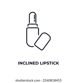 inclined lipstick outline icon. Linear vector from beauty concept. Thin line inclined lipstick icon isolated on white background