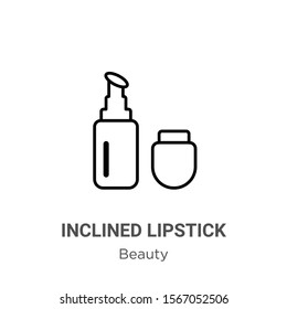 Inclined lipstick outline vector icon. Thin line black inclined lipstick icon, flat vector simple element illustration from editable beauty concept isolated on white background