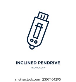 geneigtes Pendriv-Symbol aus der Technologiesammlung. Dünne lineare Neigung, Ausrüstung, tragbare Umrisssymbol einzeln auf weißem Hintergrund. Linie Vektor-Pendelschild, Symbol für Web und 