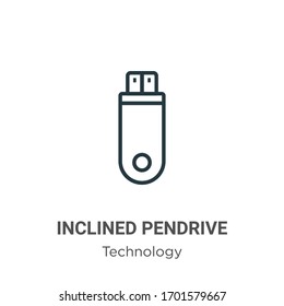 Inclined pendrive outline vector icon. Thin line black inclined pendrive icon, flat vector simple element illustration from editable technology concept isolated stroke on white background