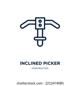 geneigte Picker-Symbol aus der Bausammlung. Dünne, geneigte, geneigte, umrissene Umrisssymbol einzeln auf weißem Hintergrund. Zeilenvektorgeneigt Picker-Zeichen, Symbol für Web 