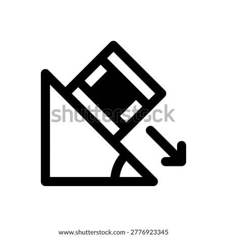 Inclined plane. Outlined stroke vector icon with black-filled details.