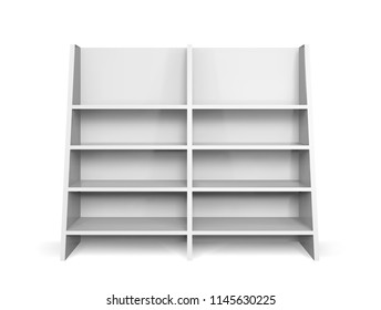 Inclined promotion shelving mockup. Isolated vector retail product stand with shelf.