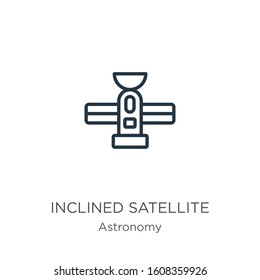 Inclined satellite icon. Thin linear inclined satellite outline icon isolated on white background from astronomy collection. Line vector sign, symbol for web and mobile