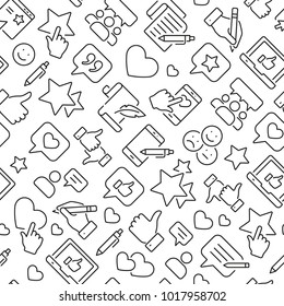 Inclined Seamless Pattern With Testimonials, Review, Feedback, Survey, Comment. Black And White Thin Line Icons