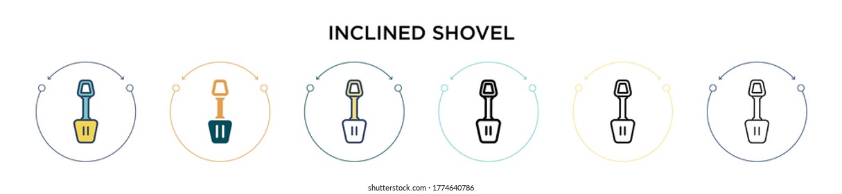 Inclined shovel icon in filled, thin line, outline and stroke style. Vector illustration of two colored and black inclined shovel vector icons designs can be used for mobile, ui, web