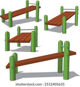 Inclined sit-up bench isolated on a white background and displayed from different angles.