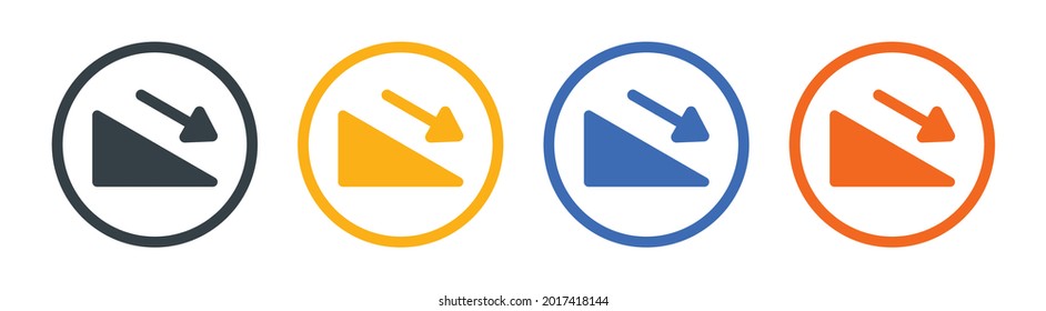 Inclined Surface With Arrow Down Icon. Slope Icon Set In Different Color.