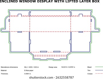 Inclined window display box diecut template lifted layer packaging design