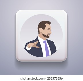 Included button ON. Realistic vector search. Plastic 3d. Employee of the company. Boss, supervisor, manager, head, dealer, promoter, master, top, motivator, Webinar. Image. Icon.