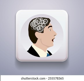 Included button ON. Realistic vector search. Plastic 3d. Employee of the company. Boss, supervisor, manager, head, dealer, promoter, master, top, motivator, Webinar. Image. Icon.