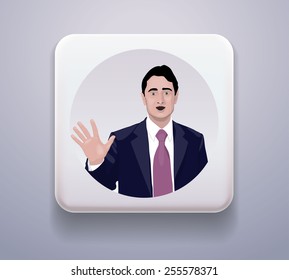 Included button ON. Realistic vector search. Plastic 3d. Employee of the company. Boss, supervisor, manager, head, dealer, promoter, master, top, motivator, Webinar. Image. Icon.