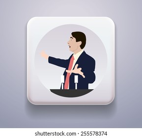 Included button ON. Realistic vector search. Plastic 3d. Employee of the company. Boss, supervisor, manager, head, dealer, promoter, master, top, motivator, Webinar. Image. Icon.