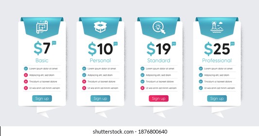 Included icon as Open box, Architectural plan, Energy signs. Price table template, business plan chart. Industrial icons set. Lighthouse flat icons. Vector