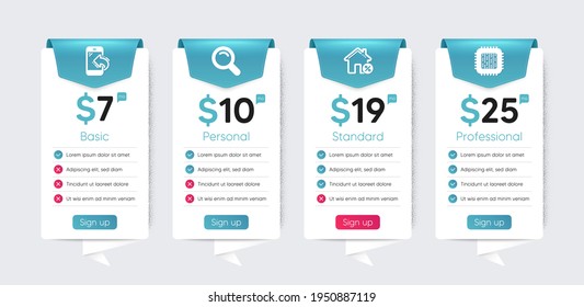 Included icon as Search, Cpu processor, Loan house signs. Price table template, business plan chart. Business icons set. Incoming call flat icons. Vector