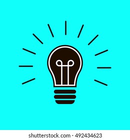 Included light bulb on a blue background. Isolated vector image of the fixture. Black lightbulb. Illuminated idea. Lighting fixtures. Light. Glowing lamps. The idea bulb. Brainstorm. Unexpected idea
